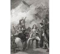 Illustration of Edward Montagu 1st Earl of Sandwich 1625 - 1672 refusing to leave his ship after he was attacked by Dutch fireships during the Battle of Solebay, the first naval battle of the Third
