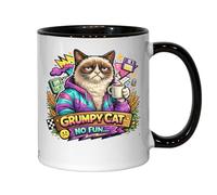 Illustration of Grumpy Cat with Coffee Ceramic Tea Coffee Mug Black