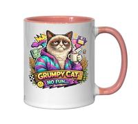 Illustration of Grumpy Cat with Coffee Ceramic Tea Coffee Mug Pink
