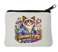 Illustration of Grumpy Cat with Coffee Neoprene Coin Purse Pouch 10x11cm White