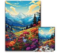 Illustration of Mountain Landscape with Wild Flowers Jigsaw Puzzle 1000 Pieces Puzzles for Adults Challenging Brain Teaser Relaxing Toy for Teenagers 1000 PCS(38x26cm)