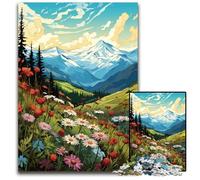Illustration of Mountain Landscape with Wild Flowers JigsawPuzzle 1000 Pieces for Adults Jigsaw Puzzles for Adults Ideal for Family Fun Relaxation 1000 PCS(75x50cm)