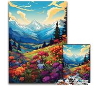 Illustration of Mountain Landscape with Wild Flowers Jigsaws 1000 Pieces for Adults Puzzles for Adults Challenging Brain Teaser for Teenagers, Family Game Night Fun 1000 PCS(75x50cm)