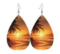 Illustration Of Palm Trees Print Leather Dangle Earrings For Women Elegant Drop Earrings Lightweight Fashion Jewelry