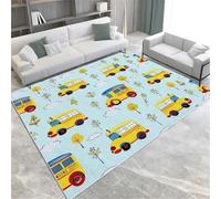Illustration Style Area Rugs Cartoon Yellow School Bus Machine Washable Short Pile Area Rug Non-Slip Indoor Floor Mat For Living Room Bedroom Office Kitchen & Hallway Decor,