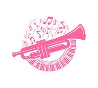 Illustration Trumpet Horn and Piano Organ with Music Note Vinyl Art Sticker 38x50.7cm Car Body Decoration Pink