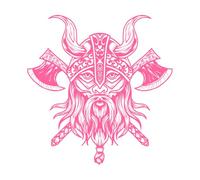 Illustration Viking Head with Two Axe Vinyl Art Sticker 54.6x56.3cm Do not Damage The Wall Surface Pink