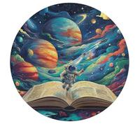 Illustrations Astronaut Planets 195 Piece Round Puzzle Space Universe Animal Shape Durable Family Puzzle Stress Relief Educational Home Decor Creative Challeng Educational 195 PCS