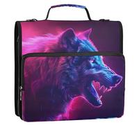 Illustrative Realistic Wolf Side Profile 3 Ring Zipper Binder with Handle Shoulder Strap, 500 Sheet Capacity Multi-Pocket Storage Organizer Bag for School Office