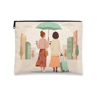 Illustrative Travel Pouch, Modern Design Cosmetic Bag for Women, Portable Makeup Organizer, Everyday Use, Spring Rainy Season, Beige, 7x9 Inch, Travel Pouch