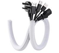 ILLUVA 10FT Cable Tidy White Sleeve (Φ1/2"), Flame-Retardant Desk Cable Management for USB & Computer Wires, Self-Wrap Cord Protector to Prevent Pets from Chewing