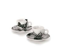illy 25154 Art Collection, Genesi Collection 2 Numbered and Signed Espresso Cups Monica Bonvicini and Shirin Neshat Coffee Cups with Saucer