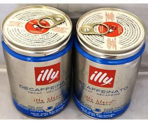 Illy Coffee - Decaf Ground Medium Roast (MISSING LIDS AND DENTED TINS) 2 X 250G