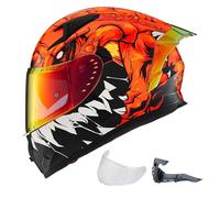 ILM Full Face Motorcycle Helmet Man Woman-Motorcycle Helmet with 2 Visors Pinlock-Compatible Clear and Tinted-Street Bike Motocross Casco ECE Model Z501,Lizzard Red,S