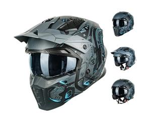 ILM Motocross Helmets Motorcycle 3/4 Half Helmet Open-Face for Men and Women Vintage Retro with Visor for Moped ATV Cruiser Scooter ECE Model Z302,SciFiBlue,2XL