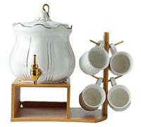 ILmira N/A Ceramic Cold Kettle European Style High Temperature Resistant Cold Kettle Water Cup Water Tank Set with Faucet (Color : A, Size : 35 * 34.5cm) Auspicious clouds