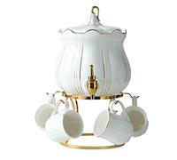 ILmira N/A Ceramic Cold Kettle European-style High Temperature Resistant Juice Cool White Open Cold Kettle Water Tank with Faucet (Color : A, Size : With 4 cups) Auspicious clouds