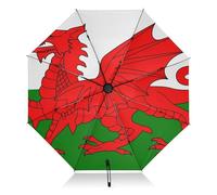 ILmira Wales Flag Strong 8 Ribs Travel Folding Umbrella, Windproof Rain UV Umbrella, Compact Portable Auto Open/Close Lightweight Umbrella