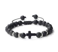 ILNCQLPM Chakra Bracelets For Women,Natural Gemstone Crystal Bracelets,Adjustable Fashion Vintage Cross Reiki Yoga Bracelets ,Lucky Charm Stretch Bracelet For Women Men Black Lava