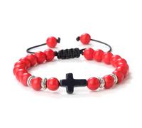 ILNCQLPM Crystal Bracelet,Natural Gemstone Crystal Bracelets，Adjustable Fashion Vintage Cross Reiki Yoga Bracelets ，Lucky Charm Stretch Bracelet For Women Men Red Pine