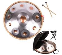 ILOOXI Handpan Drum Percussion 22-Inch D Minor 10-Note Hand Pan 432HZ 440Hz Steel Hand Drum With Handpan Stand, Handpan Case, Durable Mallets And Dust-free Cloth (Color : Silver+Gold, Size : 9 Notes