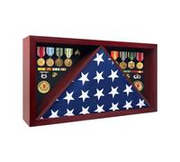 ILOT Large Military Shadow Box - Solid Wood Flag Case for 5' x 9.5' American Veteran Burial Flag, Velvet Like Felt Lining for Medals, and Polished Plexiglass (Mahogany)