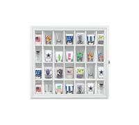 ILOT Shot Glass Display Cabinet Solid Wood - Large Display Case for Collectibles | Man Cave Accessories | UV Protection Acrylic Door | Wall Mounted Black Shadow Box | 28 Divided Slots | 18" x 16"