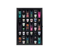 ILOT Shot Glass Display Cabinet Solid Wood - Large Display Case for Collectibles | Man Cave Accessories | UV Protection Acrylic Door | Wall Mounted Black Shadow Box | 36 Divided Slots | 26" x 18"