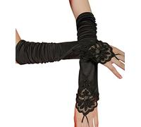iLoveCos Opera Gloves Long Glove 1920s Accessories Flapper Costume Finger-less Lace Gloves Women Roaring 20' s Party Decoration Accessories Classic Satin Elbow Length Gloves (Black)