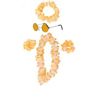 ILOVEFANCYDRESS 5 PIECE HAWAIIAN LEI WITH MATCHING SUNGLASSES COLOUR SET - ORANGE HAWAIIAN LEI, HEADBAND, BRACELETS AND ORANGE LENS ROUND SUNGLASSES