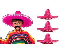 ILOVEFANCYDRESS CHILDS PACK OF 3 MULTICOLOURED MEXICAN SOMBRERO HATS PINK COLOURS PACK OF 3 - CHILDS MEXICAN KIDS SOMBRERO WESTERN BANDIT KID HAT MEXICAN FESTIVAL HAT 3X PINK HATS