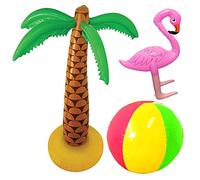 ILOVEFANCYDRESS INFLATABLE SET TROPICAL THEME PARTY PACK SET PALM TREE + BEACH BALL + FLAMINGO INFLATABLES BEACH PARTY HAWAIIAN SET