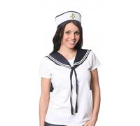 ILOVEFANCYDRESS WOMENS SAILOR SET FANCY DRESS ACESSORY UNISEX SET - PLAIN WHITE SAILOR DOUGHBOY HAT WITH GOLD EMBROIDERED ANCHOR + NAVY & WHITE SCARF NAUTICAL MARINE NAVY OUTFIT