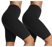 iLoveSIA 2Pack Gym Shorts for Women High-Waist Compression, No-Roll Waistband, Breathable & Comfortable for Cycling, Running, Workouts & Casual Wear Black Size L
