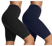 iLoveSIA 2Pack Women’s High-Waisted Capri Leggings-92% Cotton+8% Spandex for Breathability, Waistband for Secure Fit, Stay Comfortable and Confident During Yoga, Gym & Running Black+Deep Blue Size L