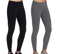 iLoveSIA 2Pack Women's High Waist Cotton Leggings Tummy Control, Breathable Activewear for Gym, Yoga, Running & Casual Wear Size L Black+Grey