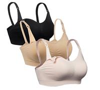 iLoveSIA Nursing Bras for Mom Breastfeeding, Seamless Supportive Sleep Bra for Maternity Postpartum S-2XL 3Pack, Black+nude+pink, L