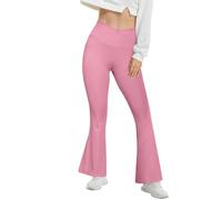 iLoveSIA Women Leggings High-Waist - Wide Leg Flare Yoga Pants with Compression, Pockets, Soft Stretch Fabric for Yoga, Gym, Sports & Casual Pink S Size