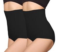 iLoveSIA Women's High-Waisted Control Knickers C-Section Recovery Slimming Underwear Shapewear Panties Shorts 2Pack UK 16-18 Black+Black