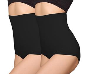 iLoveSIA Women's High-Waisted Control Knickers C-Section Recovery Slimming Underwear Shapewear Panties Shorts 2Pack UK 16-18 Black+Black