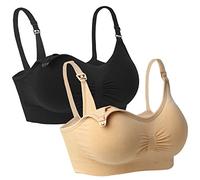 iLoveSIA Womens Maternity Nursing Bra 2Pack Beige+Black L Fit 34CD 36BC 38AB