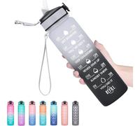 ILOVYO 1 L Water Bottle, BPA-Free Tritan Material 1000 ml Large Sports Water Bottle with Straw and Time Marker, The Best Accessory for Sports, Running, Hiking, Grey/Black