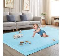 ILPEOD Baby Play Mat for Floor Nursery Muscle Mat Playroom Rug 39 x 59 Inch Memory Foam 1.3 Inch Thick Crawling Mat for Baby Toddler Infant Kids (Ice Blue)