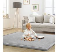 ILPEOD Baby Play Mat for Floor Tummy Time Mat Nursery Rug Muscle Mat Area Rug Playroom Rug Tatami Mat 9'2"x6'7" Memory Foam 1.3" Thick Crawling Mat for Babies,Toddlers, Infants, Kids(Light Gray)