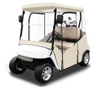 iLSKW Golf Cart Driving Enclosure 2 Passenger Only for EZGO TXT & RXV Cart with Roll Up Door Zipper Design, 4-Side Clear Windows 600D Heavy Duty Rain Cover, Beige
