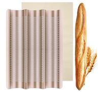 ILSSLI Baguette Pan, French Bread Baking Pan Perforated 3 Loaves Long Italian Bread Pan Mold Nonstick Baguettes Bakery Tray with Proofing Cloth,15"x11"