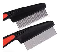 Iluadme 2 Pieces Dog Flea Comb For Small Dogs,Fine Tooth Dog Comb for Grooming.Wide Tooth Rubber Handle Dog Hair Comb,Flea and Tick Comb for Dogs & Cats（2PCS,Black Red Color）