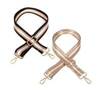 ILUFAM 2PCS Stripes Wide Shoulder Strap Replacement Handbag Strap Adjustable Crossbody Bag Strap Long Straps for Handbags Bags (Black+Beige)