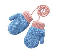 ILUFAM Baby Boys Girls Fleece Lined Knitted Gloves Toddler Thick Winter Warm Mittens with String Thermal Gloves for 1-3 Years (Blue)