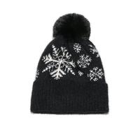 ILUFAM Christmas Snowflake Winter Hat for Women Thermal Knitted Beanie Cap Fleece Lined Warm Pompom Ski Cap (UK, Alpha, One Size, Black)